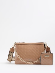 River Island Brown Patent Chain Triple Compartment Crossbody Bag - Image 3 of 6