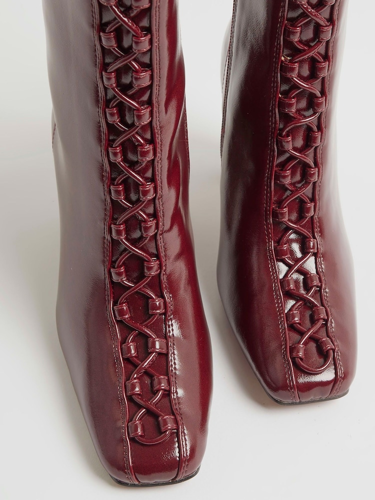 River Island Red Lace Up Heeled Boots - Image 5 of 5