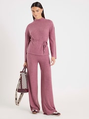 River Island Red Rib Tie Waist Top and Trouser Set - Image 1 of 2