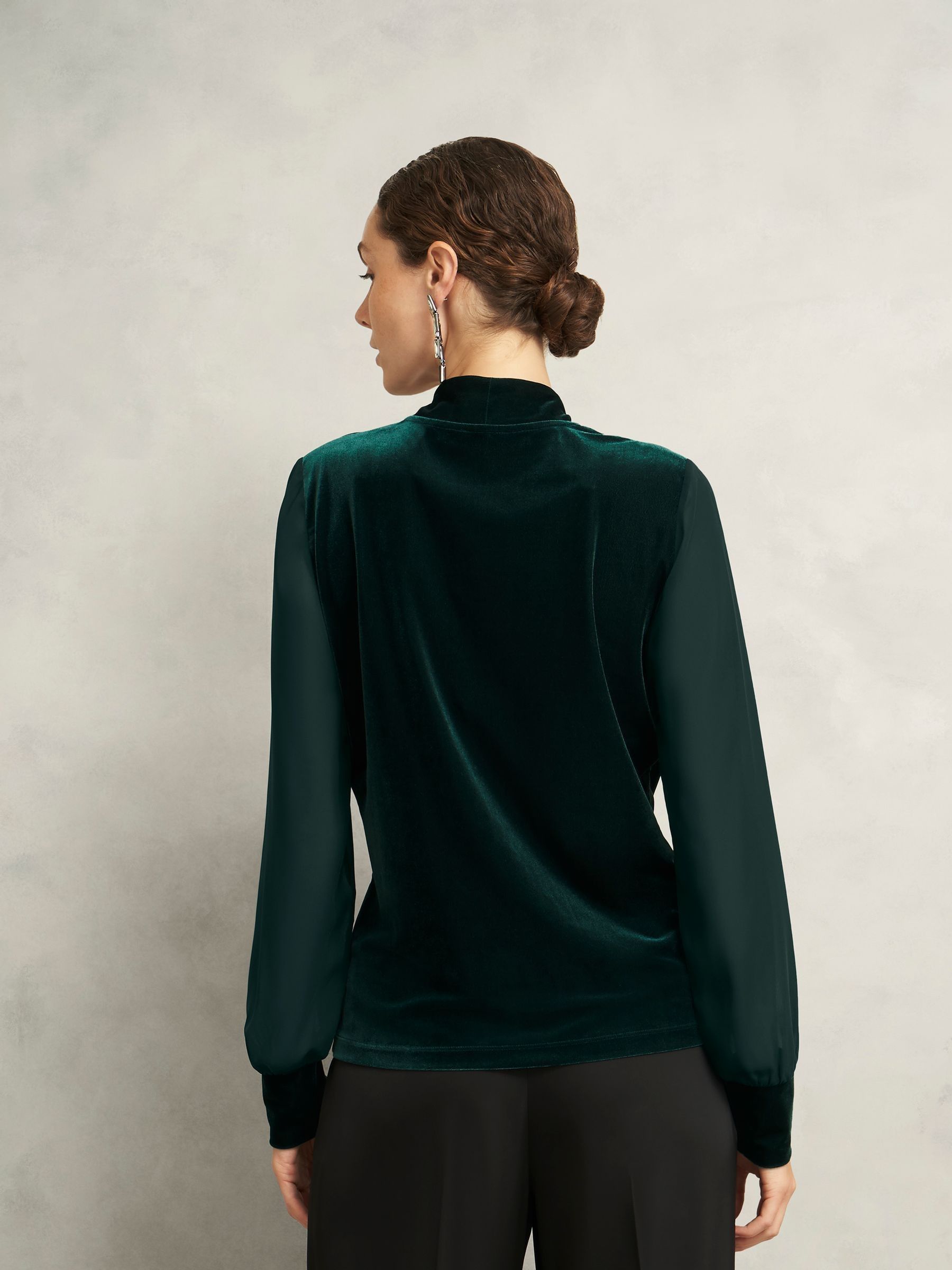 Buy Hobbs Ponderosa Green Dark Green Aimee Velvet V-Neck 3/4