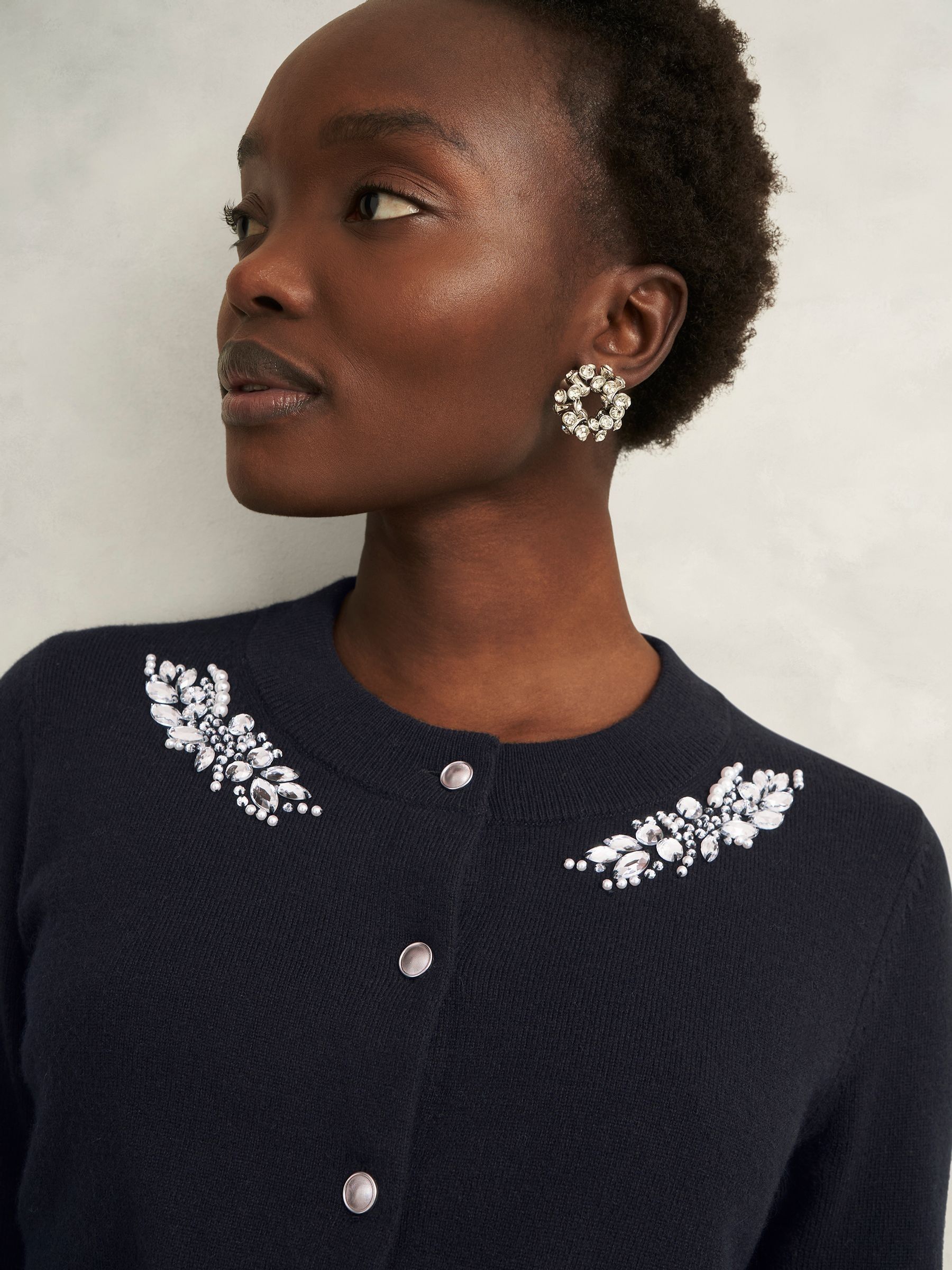Buy Hobbs Navy Penelope Wool Blend Gem Detail Knitted Cardigan