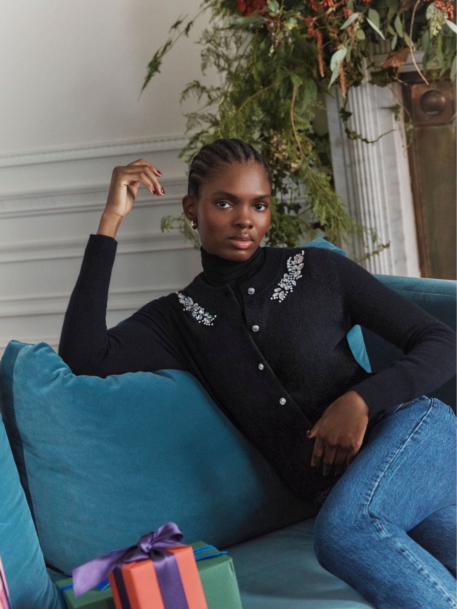 Buy Hobbs Navy Penelope Wool Blend Gem Detail Knitted Cardigan