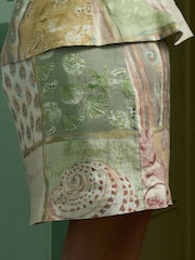 Pink/Green Shell Patchwork Print with Linen National Trust X Mini Skirt with Linen - Image 5 of 8