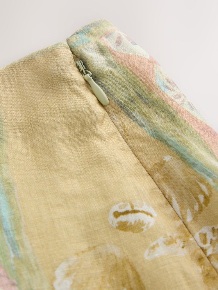 Pink/Green Shell Patchwork Print with Linen National Trust X Mini Skirt with Linen - Image 8 of 8