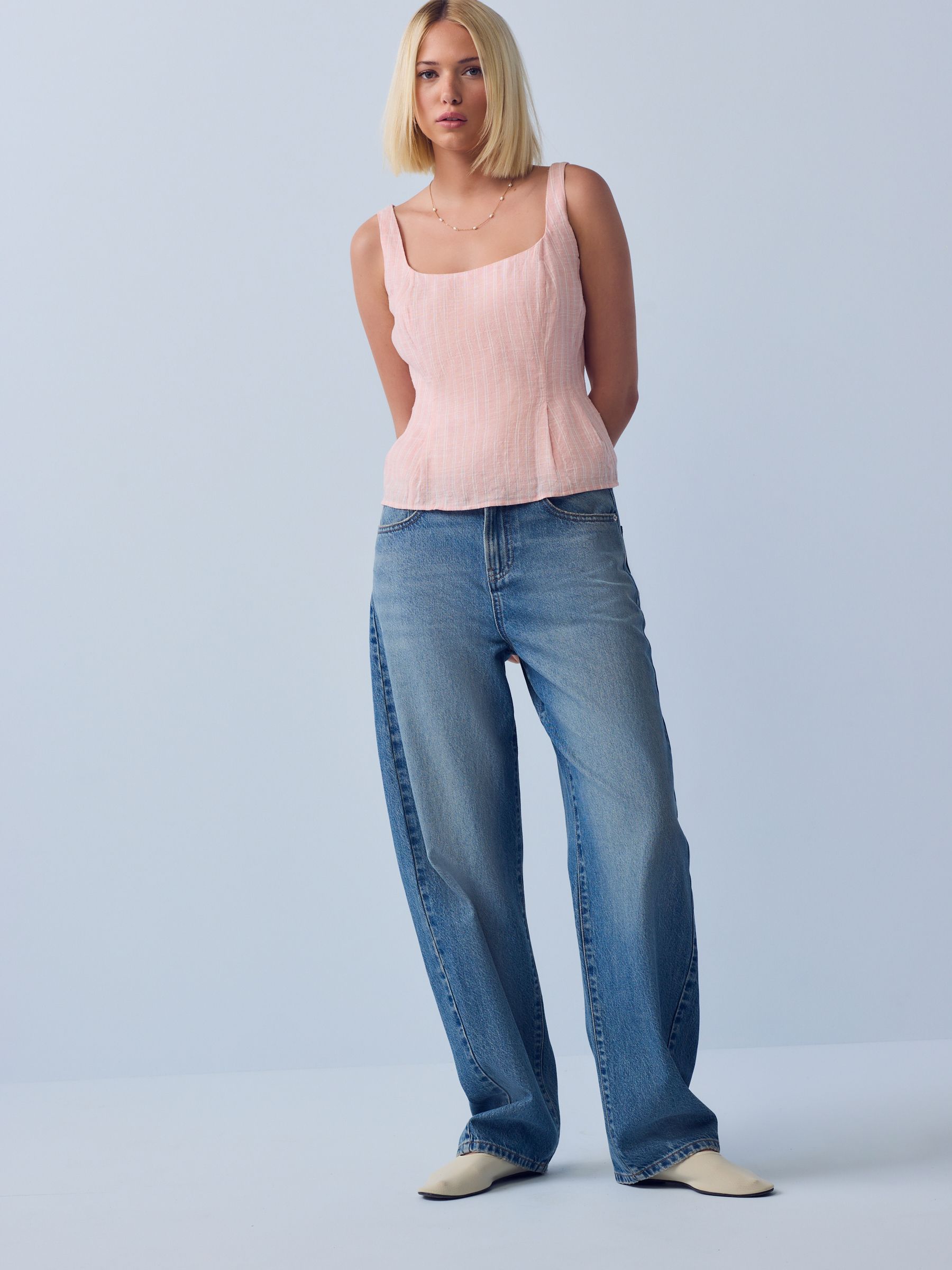 Buy Pink/Ecru Stripe Peplum Top with Linen from Next Romania