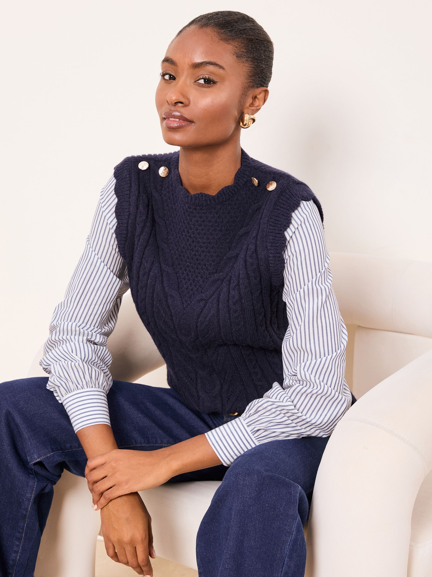Buy Lipsy Navy Blue Hybrid Shirt And Cable Knitted Buttoned