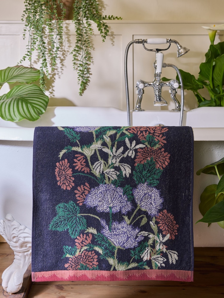 Navy Kew Collection Floral Towel - Image 1 of 4 Navy Kew Collection Floral Towel - Image 1 of 4