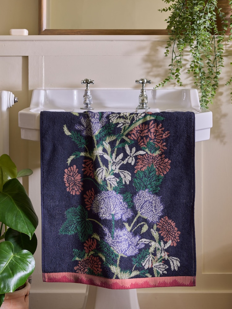 Navy Kew Collection Floral Towel - Image 2 of 4 Navy Kew Collection Floral Towel - Image 2 of 4