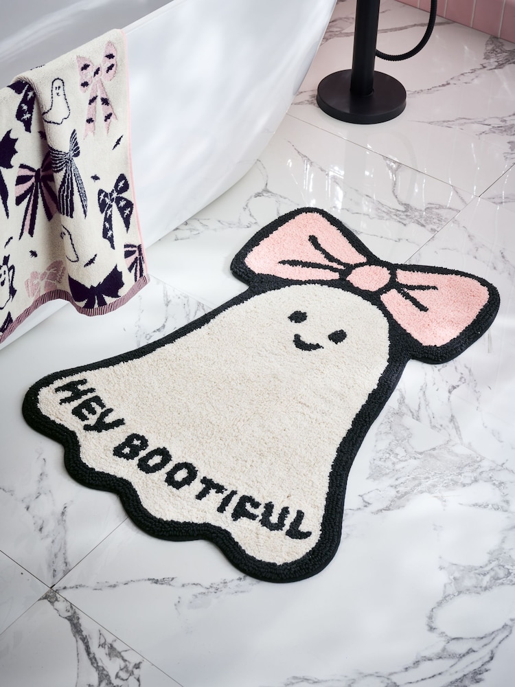 White/Pink Halloween Ghost Bathmat - Image 1 of 3