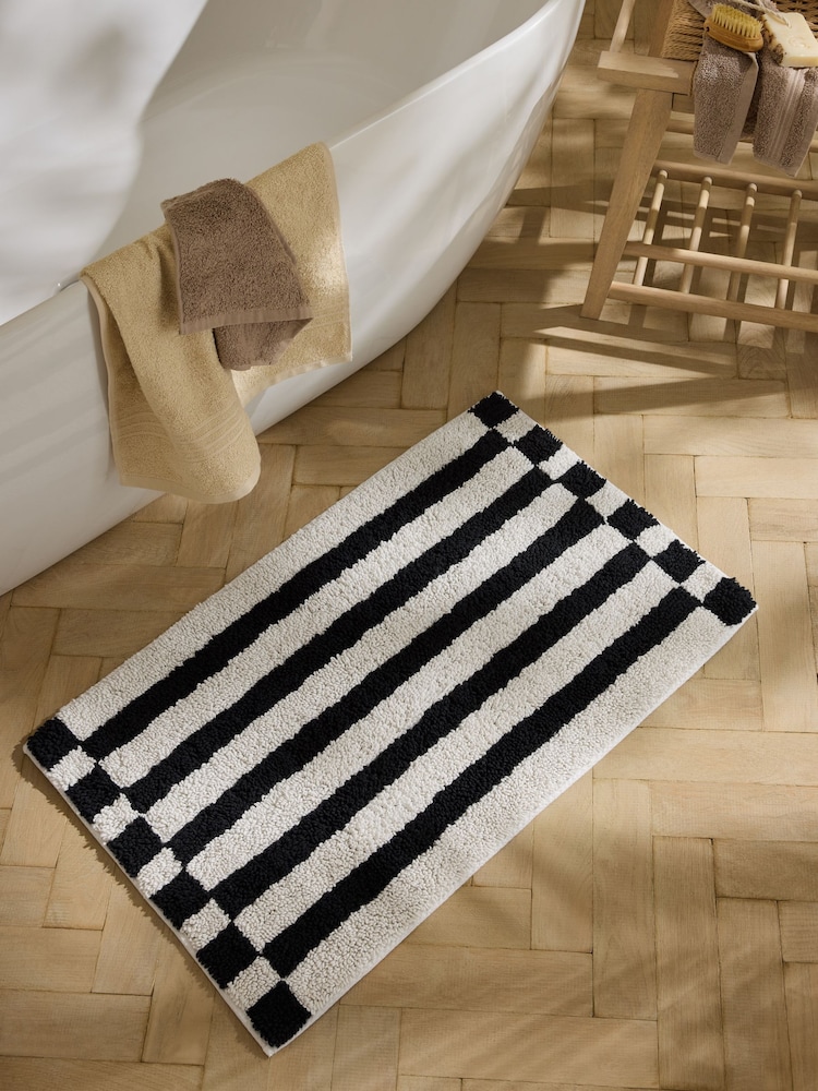 Black/White Mono Stripe Bath Mat - Image 1 of 3