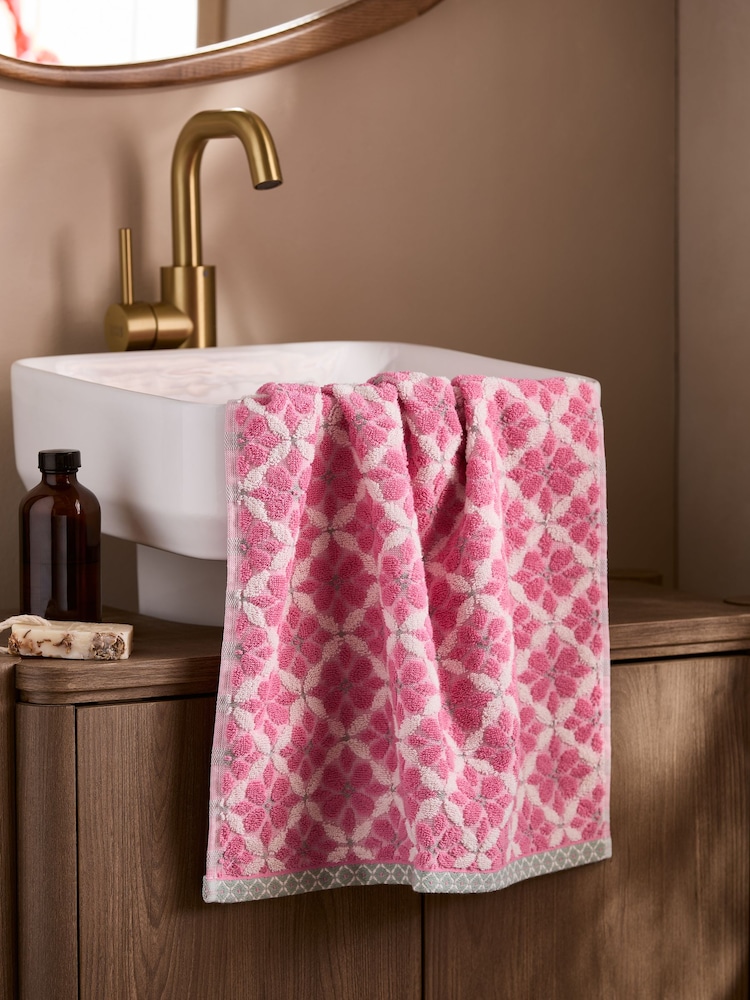 Pink Geo Tile Towel - Image 1 of 5