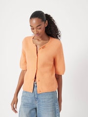 Hush Orange Wool Blend Short Sleeve Ribbed Cardigan - Image 1 of 5