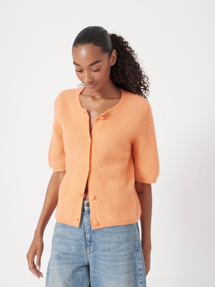 Hush Orange Wool Blend Short Sleeve Ribbed Cardigan - Image 1 of 5
