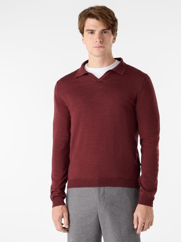 Oliver Sweeney Red Merino Wool Buttonless Polo Jumper - Image 1 of 4 Oliver Sweeney Red Merino Wool Buttonless Polo Jumper - Image 1 of 4