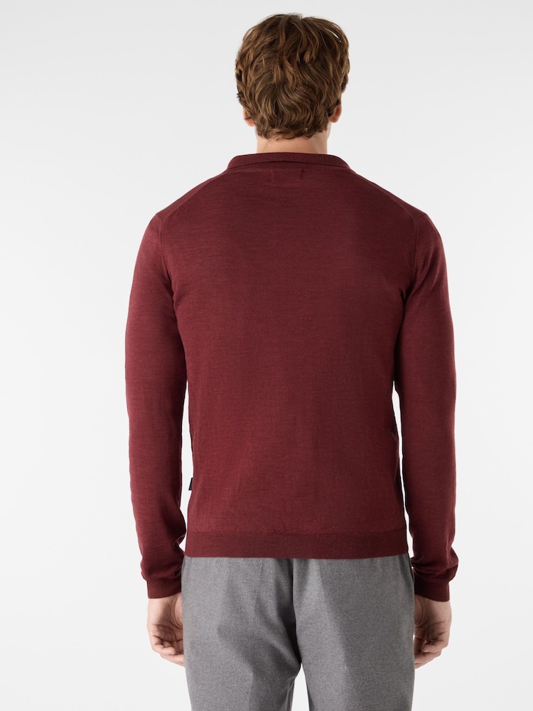 Oliver Sweeney Red Merino Wool Buttonless Polo Jumper - Image 2 of 4 Oliver Sweeney Red Merino Wool Buttonless Polo Jumper - Image 2 of 4