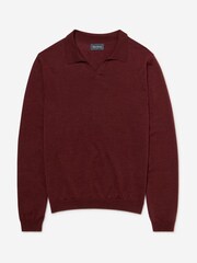 Oliver Sweeney Red Merino Wool Buttonless Polo Jumper - Image 4 of 4