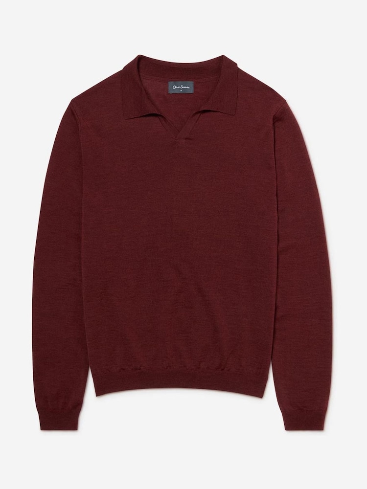 Oliver Sweeney Red Merino Wool Buttonless Polo Jumper - Image 4 of 4 Oliver Sweeney Red Merino Wool Buttonless Polo Jumper - Image 4 of 4