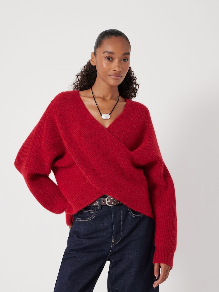 Hush Red Betty Fluffy Cross Front Jumper - Image 1 of 5 Hush Red Betty Fluffy Cross Front Jumper - Image 1 of 5