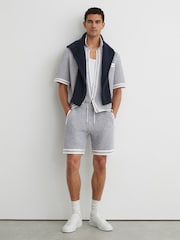 Reiss Soft Blue Beale Cotton Crochet Drawstring Shorts - Image 1 of 6