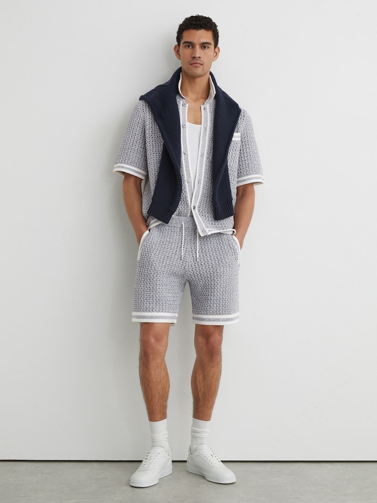 Reiss Soft Blue Beale Cotton Crochet Drawstring Shorts - Image 1 of 6