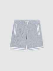 Reiss Soft Blue Beale Cotton Crochet Drawstring Shorts - Image 2 of 6