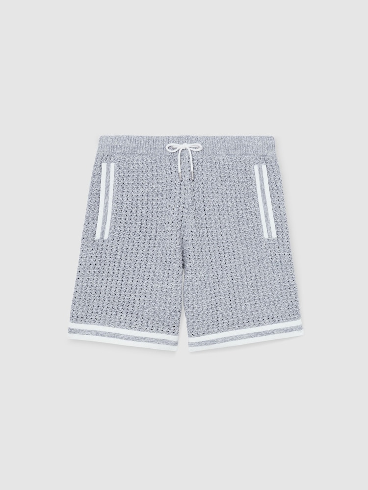 Reiss Soft Blue Beale Cotton Crochet Drawstring Shorts - Image 2 of 6
