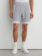 Reiss Soft Blue Beale Cotton Crochet Drawstring Shorts - Image 3 of 6