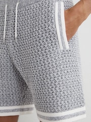 Reiss Soft Blue Beale Cotton Crochet Drawstring Shorts - Image 4 of 6
