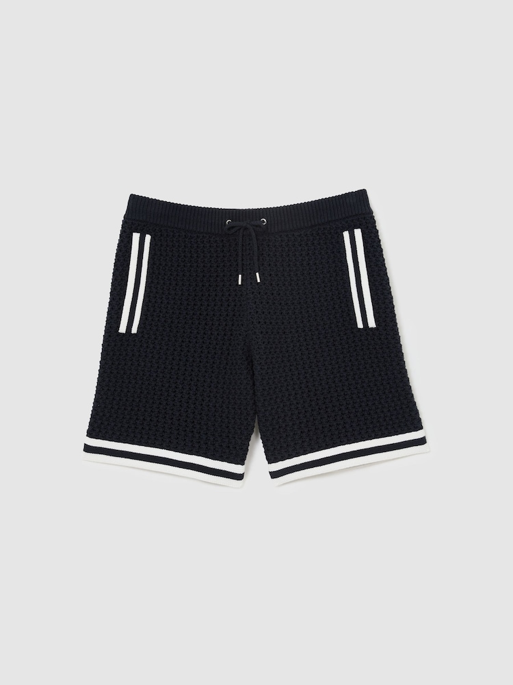 Reiss Navy Beale Cotton Crochet Drawstring Shorts - Image 2 of 6