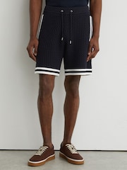 Reiss Navy Beale Cotton Crochet Drawstring Shorts - Image 3 of 6