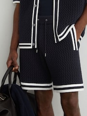 Reiss Navy Beale Cotton Crochet Drawstring Shorts - Image 4 of 6
