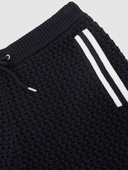 Reiss Navy Beale Cotton Crochet Drawstring Shorts - Image 6 of 6