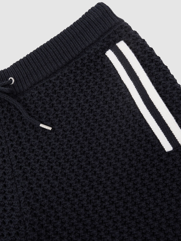 Reiss Navy Beale Cotton Crochet Drawstring Shorts - Image 6 of 6
