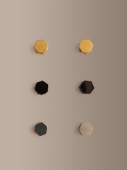 Gold Tone Stainless Steel Hexagon Stud Earrings Pack - Image 1 of 3