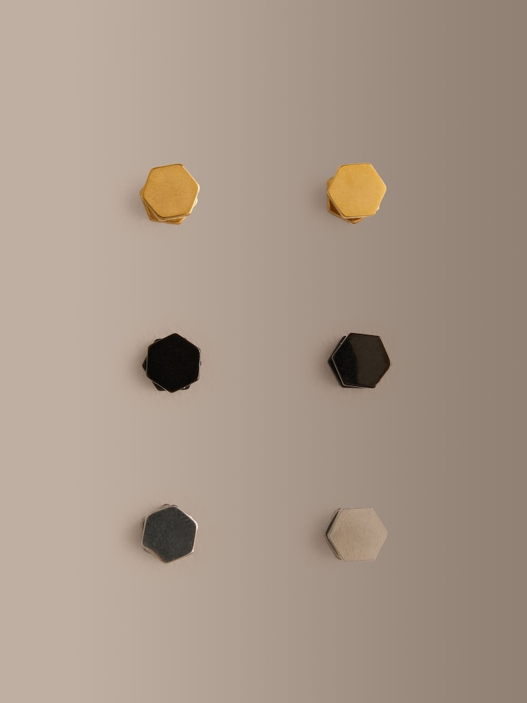 Gold Tone Stainless Steel Hexagon Stud Earrings Pack - Image 1 of 3 Gold Tone Stainless Steel Hexagon Stud Earrings Pack - Image 1 of 3