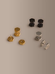 Gold Tone Stainless Steel Hexagon Stud Earrings Pack - Image 3 of 3
