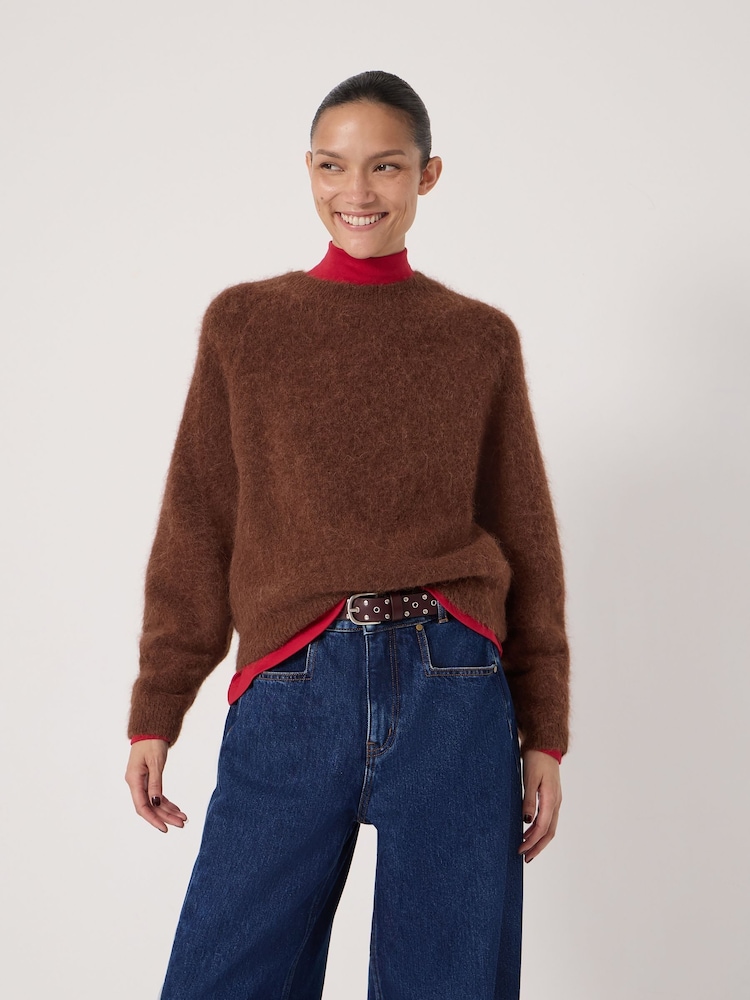 Hush Brown Crew Neck Alpaca Blend Jumper - Image 1 of 5