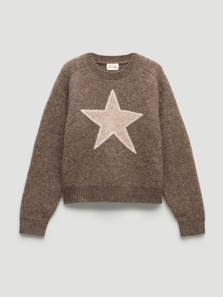 Hush Brown Wool Blend Star Jacquard Jumper - Image 5 of 5