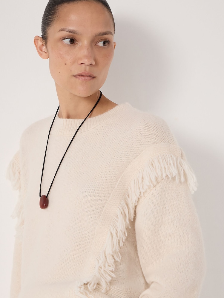 Hush Natural Wool Blend Fringe Knitted Jumper - Image 1 of 4