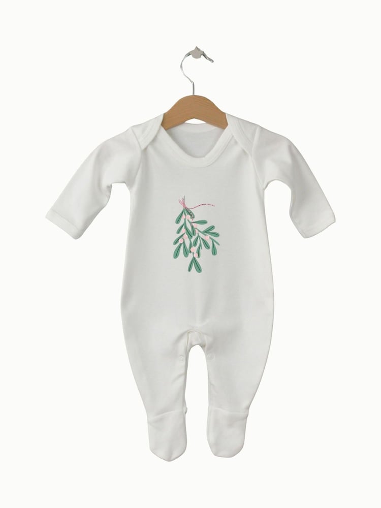 Personalised Mistletoe Sleepsuit by Koko Blossom - Image 2 of 2 Personalised Mistletoe Sleepsuit by Koko Blossom - Image 2 of 2