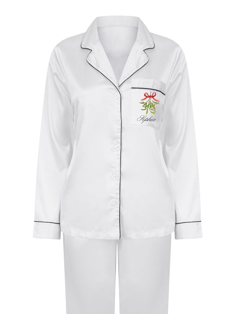 Personalised Christmas Satin Mistletoe Pyjamas by Koko Blossom - Image 2 of 3