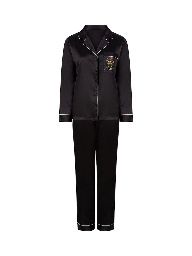 Personalised Christmas Satin Mistletoe Pyjamas by Koko Blossom - Image 1 of 3