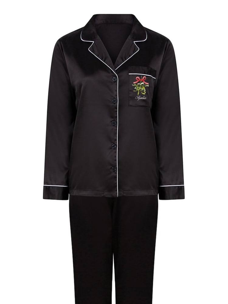 Personalised Christmas Satin Mistletoe Pyjamas by Koko Blossom - Image 2 of 3