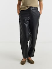 JD Williams Black PU Button Front Barrel Leg Trousers - Image 4 of 5