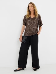 JD Williams Brown Sequin V-Neck Angel Sleeve Top - Image 1 of 4
