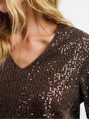 JD Williams Brown Sequin V-Neck Angel Sleeve Top - Image 4 of 4