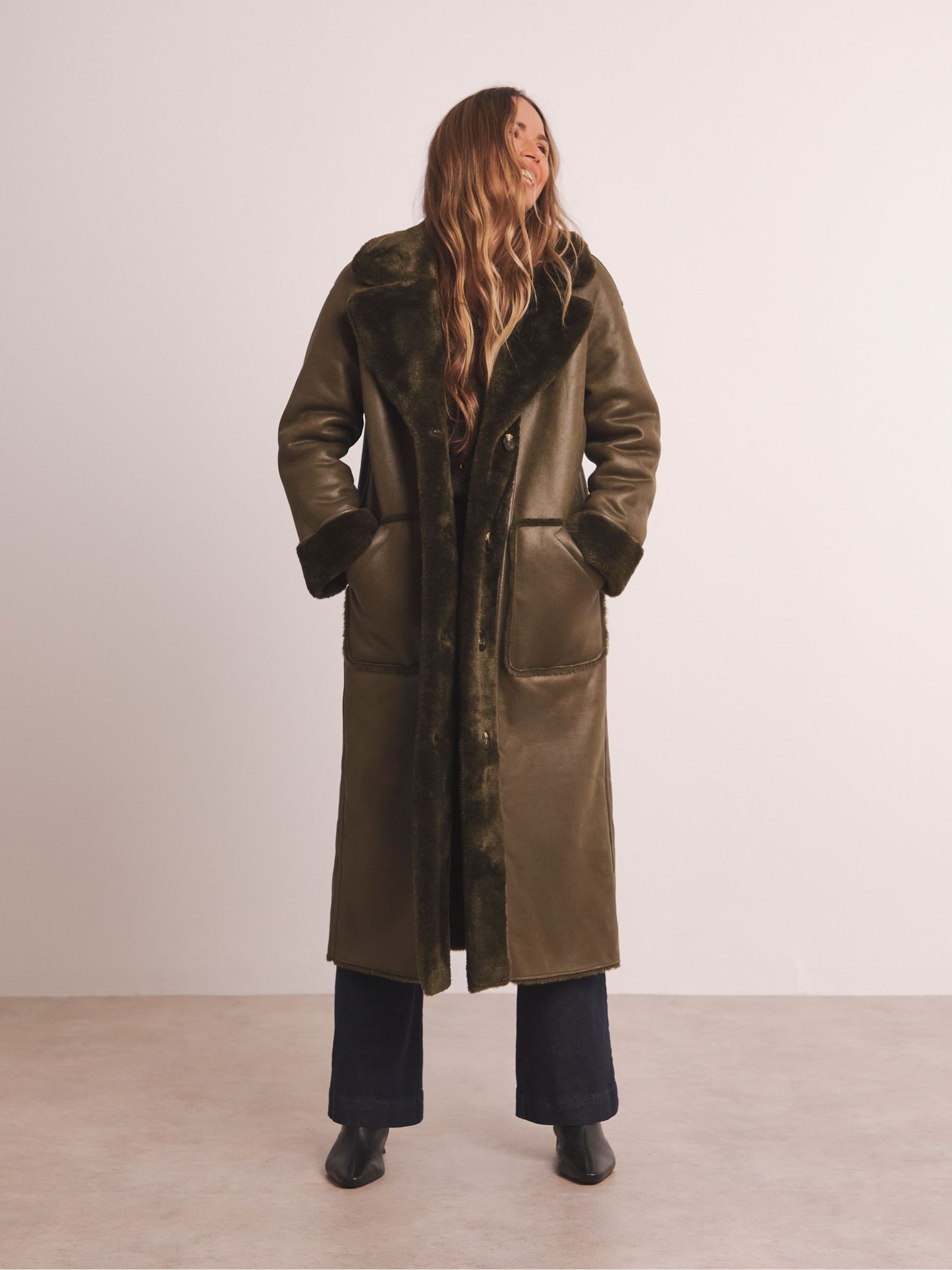 Buy JD Williams Green Reversible Borg Shearling Longline Coat from