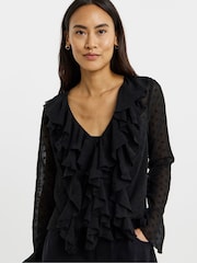 JD Williams Black Dobby Spot Ruffle Front Blouse - Image 3 of 4
