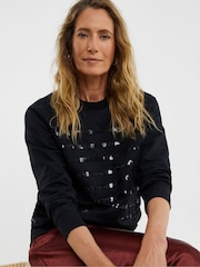 JD Williams Black Sequin Stripe Crew Neck Sweatshirt - Image 3 of 4