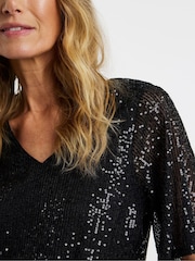 JD Williams Black Sequin V-Neck Angel Sleeve Top - Image 4 of 4